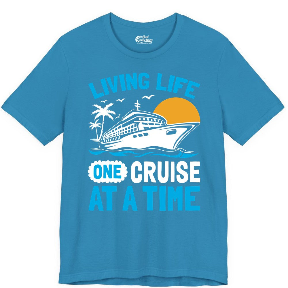 Cruise Life Shirt - Tropical Sunset Cruise Ship Vacation Tee (Premium Tee) in Aqua - Cruise Ship Tropical Sunset Shirt - Retro Palm Caribbean Vacation Tee
