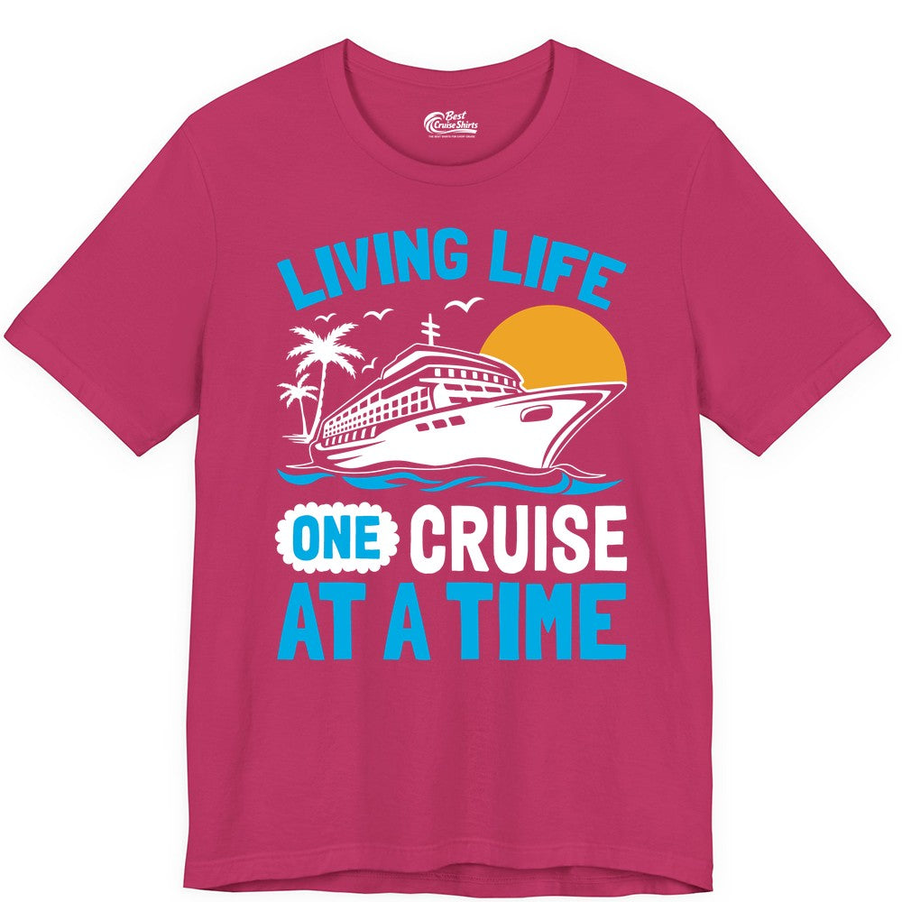 Cruise Life Shirt - Tropical Sunset Cruise Ship Vacation Tee (Premium Tee) in Berry - Cruise Ship Tropical Sunset Shirt - Retro Palm Caribbean Vacation Tee