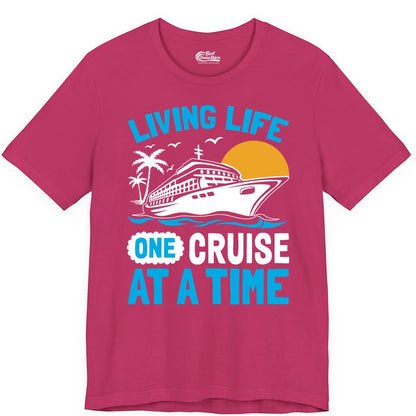 Cruise Life Shirt - Tropical Sunset Cruise Ship Vacation Tee (Premium Tee) in Berry - Cruise Ship Tropical Sunset Shirt - Retro Palm Caribbean Vacation Tee
