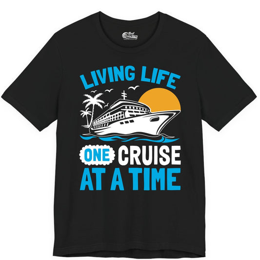 Cruise Life Shirt - Tropical Sunset Cruise Ship Vacation Tee (Premium Tee) in Black - Cruise Ship Tropical Sunset Shirt - Retro Palm Caribbean Vacation Tee