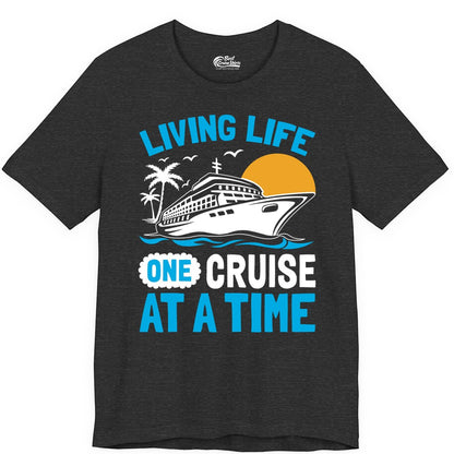 Cruise Life Shirt - Tropical Sunset Cruise Ship Vacation Tee (Premium Tee) in Dark Grey Heather - Cruise Ship Tropical Sunset Shirt - Retro Palm Caribbean Vacation Tee