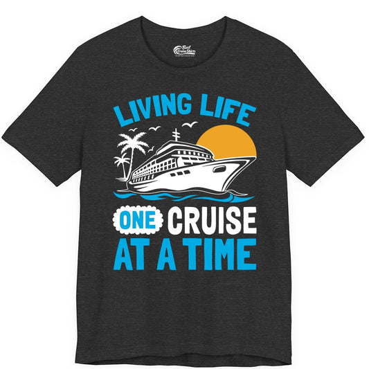 Cruise Life Shirt - Tropical Sunset Cruise Ship Vacation Tee (Premium Tee) in Dark Grey Heather - Cruise Ship Tropical Sunset Shirt - Retro Palm Caribbean Vacation Tee