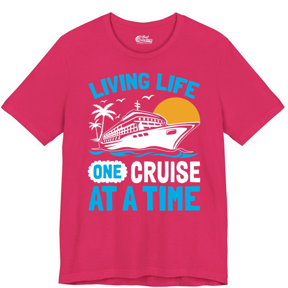 Cruise Life Shirt - Tropical Sunset Cruise Ship Vacation Tee (Premium Tee) in Fuchsia - Cruise Ship Tropical Sunset Shirt - Retro Palm Caribbean Vacation Tee