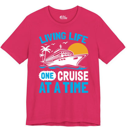 Cruise Life Shirt - Tropical Sunset Cruise Ship Vacation Tee (Premium Tee) in Fuchsia - Cruise Ship Tropical Sunset Shirt - Retro Palm Caribbean Vacation Tee