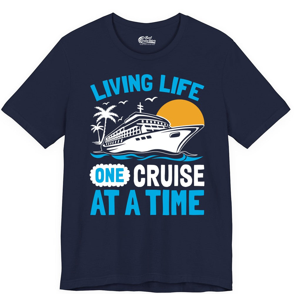 Cruise Life Shirt - Tropical Sunset Cruise Ship Vacation Tee (Premium Tee) in Navy - Cruise Ship Tropical Sunset Shirt - Retro Palm Caribbean Vacation Tee