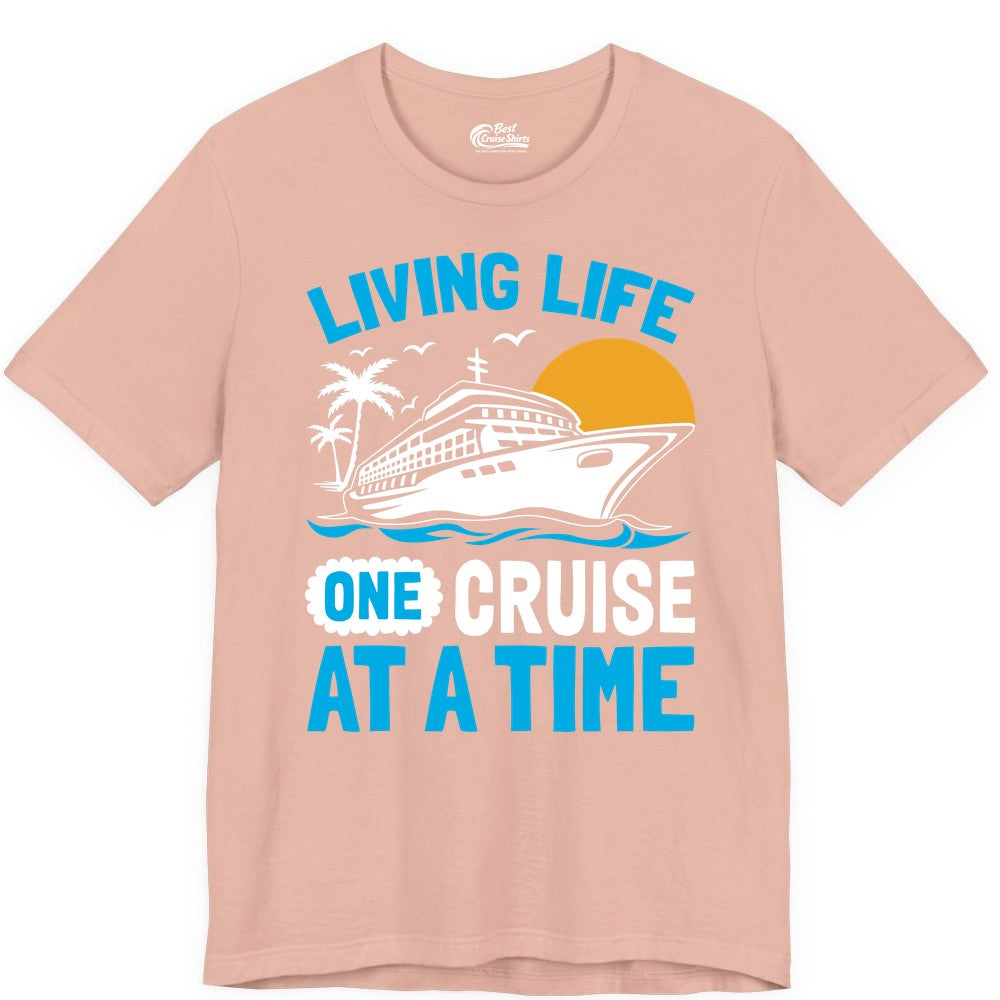 Cruise Life Shirt - Tropical Sunset Cruise Ship Vacation Tee (Premium Tee) in Peach - Cruise Ship Tropical Sunset Shirt - Retro Palm Caribbean Vacation Tee