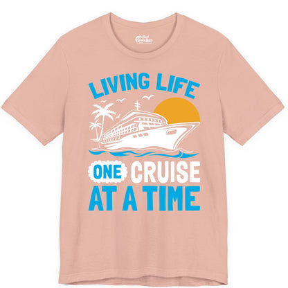 Cruise Life Shirt - Tropical Sunset Cruise Ship Vacation Tee (Premium Tee) in Peach - Cruise Ship Tropical Sunset Shirt - Retro Palm Caribbean Vacation Tee