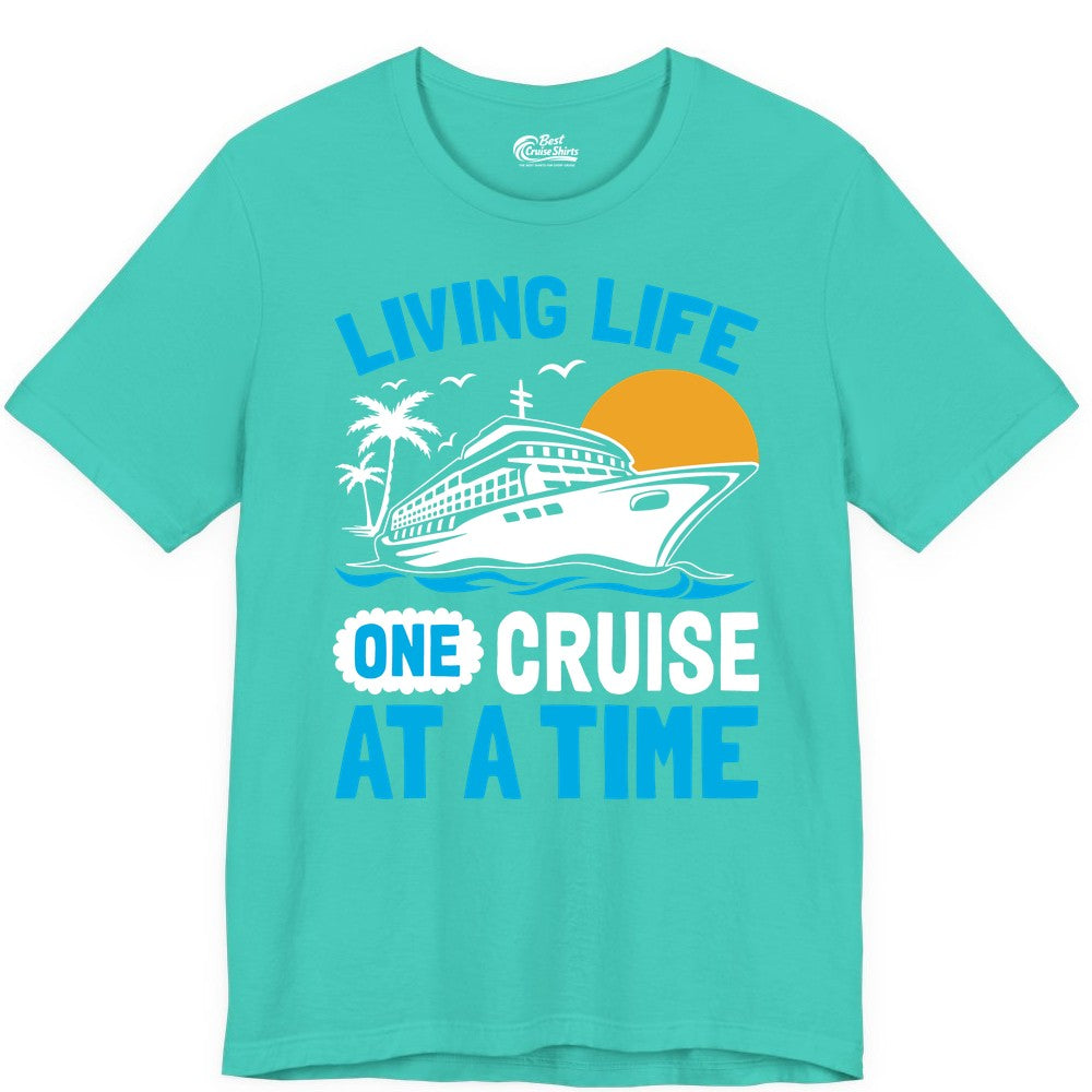 Cruise Life Shirt - Tropical Sunset Cruise Ship Vacation Tee (Premium Tee) in Teal - Cruise Ship Tropical Sunset Shirt - Retro Palm Caribbean Vacation Tee