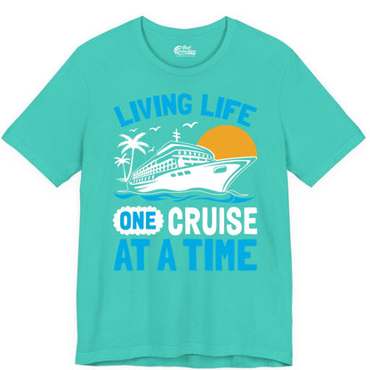 Cruise Life Shirt - Tropical Sunset Cruise Ship Vacation Tee (Premium Tee) in Teal - Cruise Ship Tropical Sunset Shirt - Retro Palm Caribbean Vacation Tee