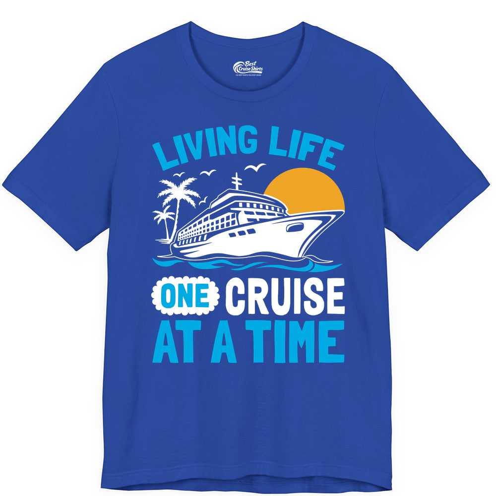 Cruise Life Shirt - Tropical Sunset Cruise Ship Vacation Tee (Premium Tee) in True Royal - Cruise Ship Tropical Sunset Shirt - Retro Palm Caribbean Vacation Tee