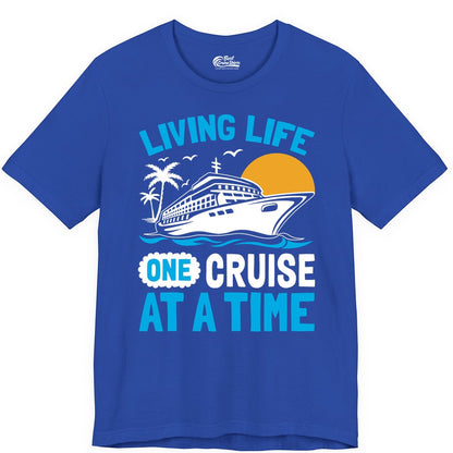 Cruise Life Shirt - Tropical Sunset Cruise Ship Vacation Tee (Premium Tee) in True Royal - Cruise Ship Tropical Sunset Shirt - Retro Palm Caribbean Vacation Tee