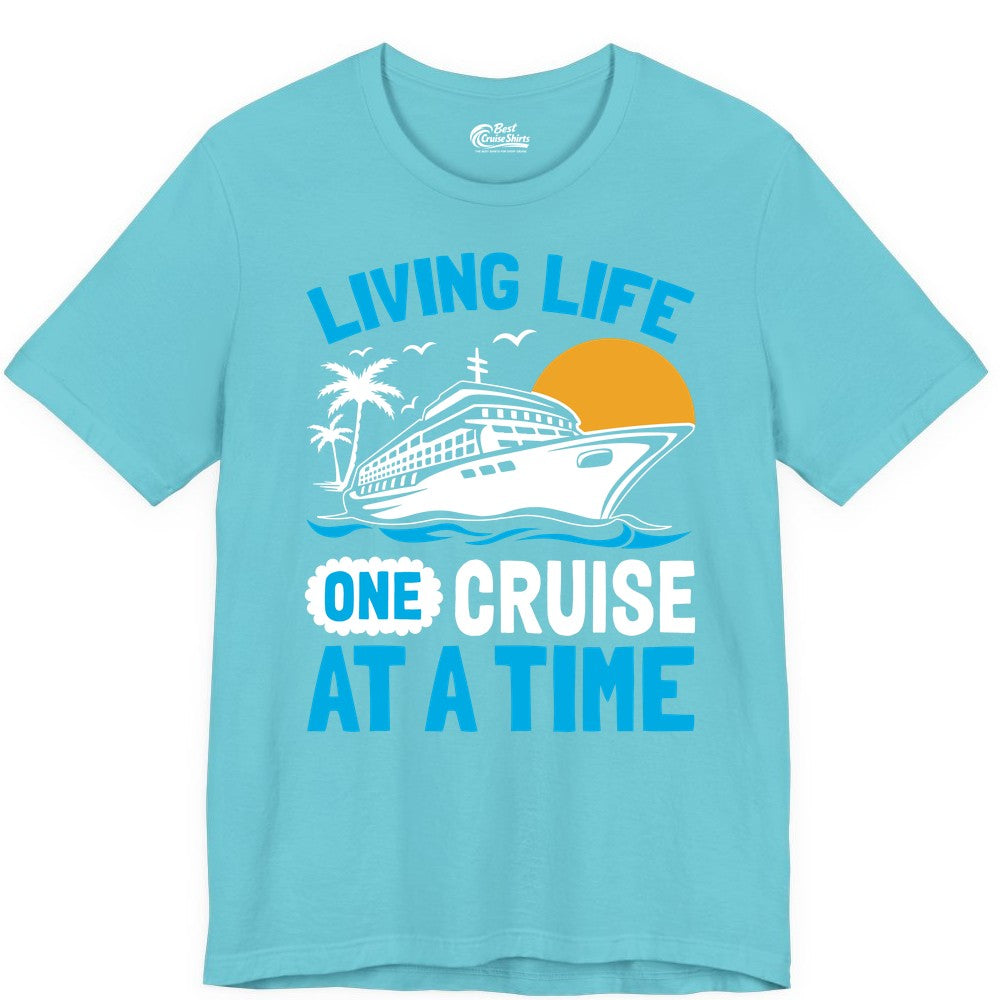 Cruise Life Shirt - Tropical Sunset Cruise Ship Vacation Tee (Premium Tee) in Turquoise - Cruise Ship Tropical Sunset Shirt - Retro Palm Caribbean Vacation Tee