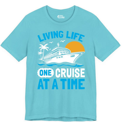 Cruise Life Shirt - Tropical Sunset Cruise Ship Vacation Tee (Premium Tee) in Turquoise - Cruise Ship Tropical Sunset Shirt - Retro Palm Caribbean Vacation Tee
