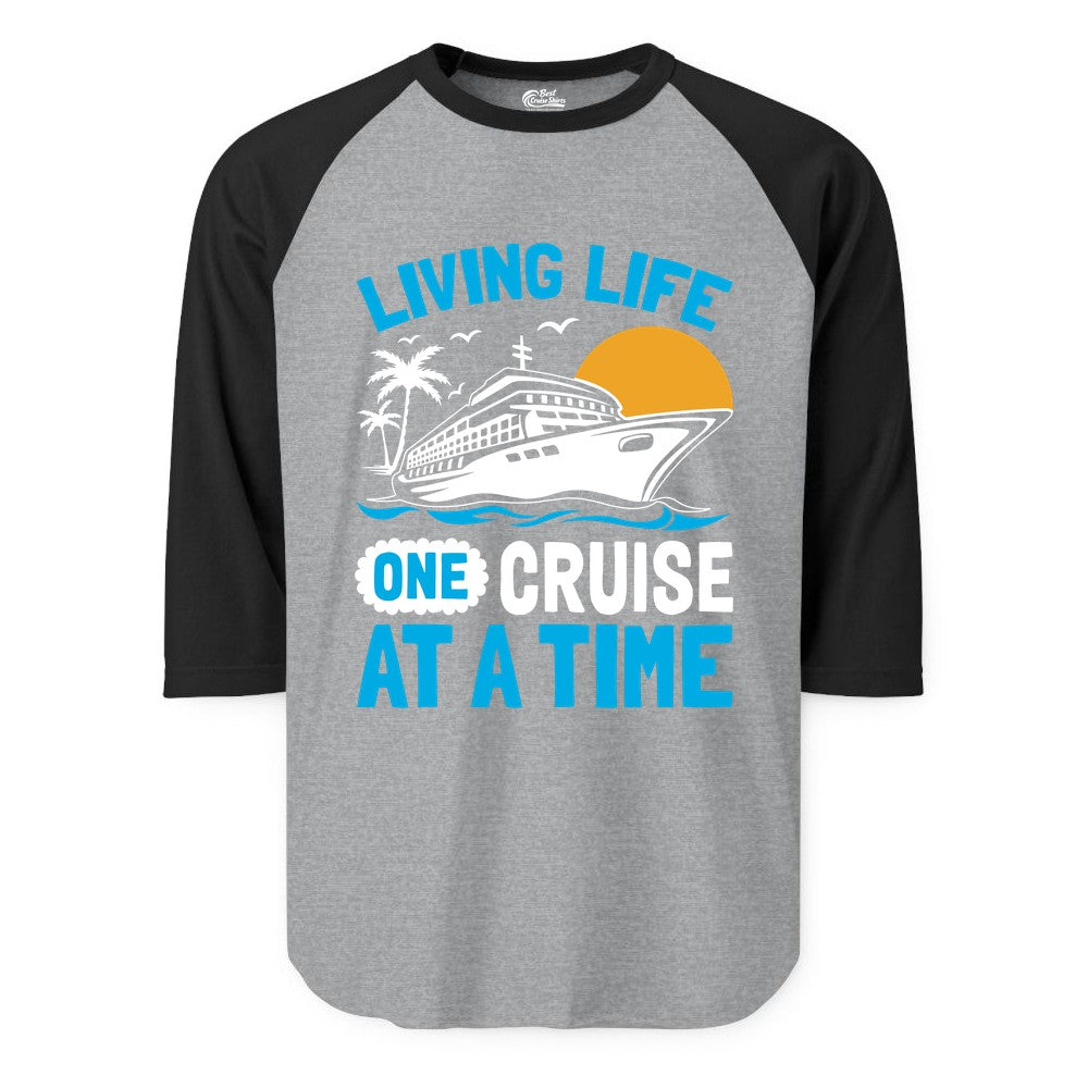 Cruise Life Shirt - Tropical Sunset Cruise Ship Vacation Tee (Raglan) in Heather GreyBlack - Cruise Ship Tropical Sunset Shirt - Retro Palm Caribbean Vacation Tee