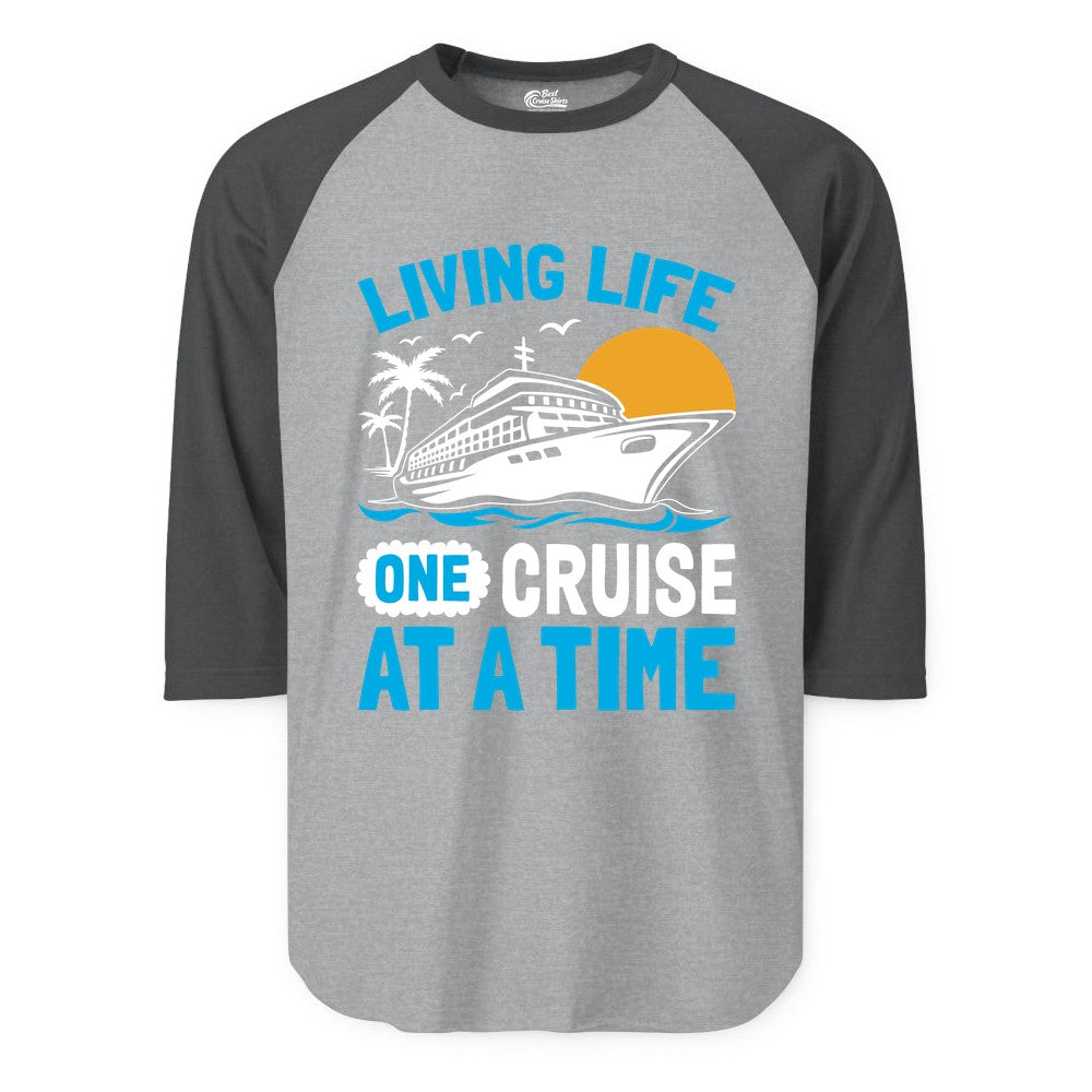 Cruise Life Shirt - Tropical Sunset Cruise Ship Vacation Tee (Raglan) in Heather GreyHeather Charcoal - Cruise Ship Tropical Sunset Shirt - Retro Palm Caribbean Vacation Tee