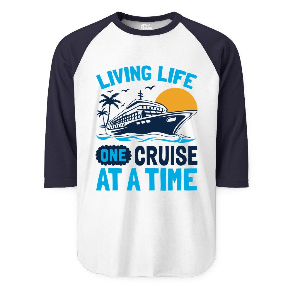 Cruise Life Shirt - Tropical Sunset Cruise Ship Vacation Tee (Raglan) in WhiteNavy - Cruise Ship Tropical Sunset Shirt - Retro Palm Caribbean Vacation Tee
