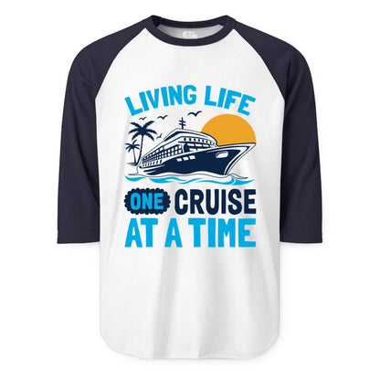 Cruise Life Shirt - Tropical Sunset Cruise Ship Vacation Tee (Raglan) in WhiteNavy - Cruise Ship Tropical Sunset Shirt - Retro Palm Caribbean Vacation Tee