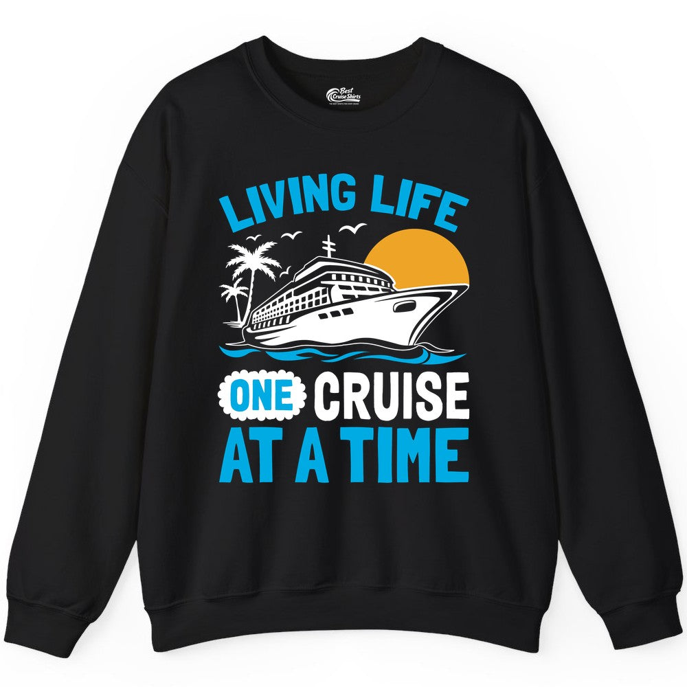 Cruise Life Shirt - Tropical Sunset Cruise Ship Vacation Tee (Sweatshirt) in Black - Cruise Ship Tropical Sunset Shirt - Retro Palm Caribbean Vacation Tee