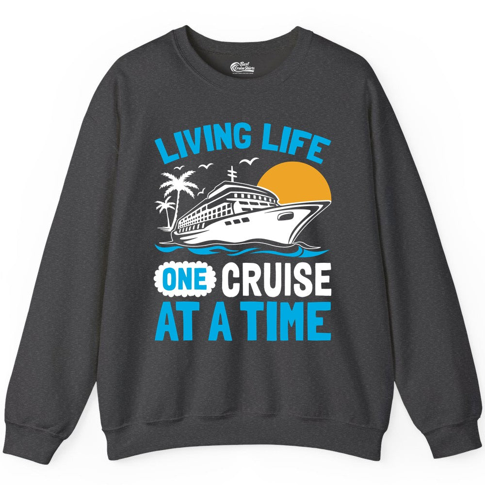 Cruise Life Shirt - Tropical Sunset Cruise Ship Vacation Tee (Sweatshirt) in Dark Heather - Cruise Ship Tropical Sunset Shirt - Retro Palm Caribbean Vacation Tee