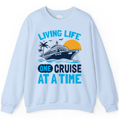 Cruise Life Shirt - Tropical Sunset Cruise Ship Vacation Tee (Sweatshirt) in Light Blue - Cruise Ship Tropical Sunset Shirt - Retro Palm Caribbean Vacation Tee