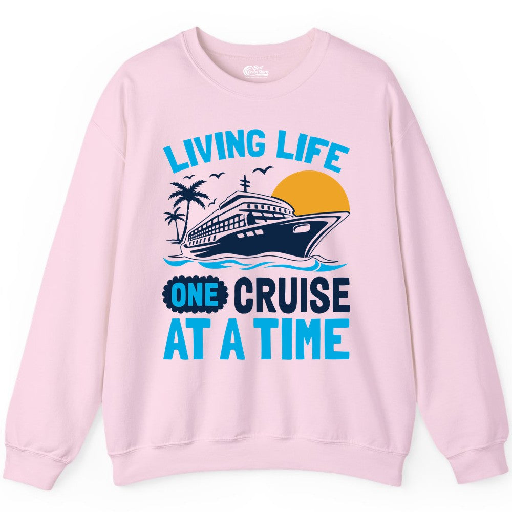 Cruise Life Shirt - Tropical Sunset Cruise Ship Vacation Tee (Sweatshirt) in Light Pink - Cruise Ship Tropical Sunset Shirt - Retro Palm Caribbean Vacation Tee