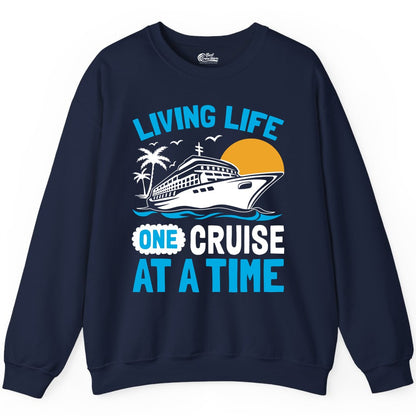 Cruise Life Shirt - Tropical Sunset Cruise Ship Vacation Tee (Sweatshirt) in Navy - Cruise Ship Tropical Sunset Shirt - Retro Palm Caribbean Vacation Tee