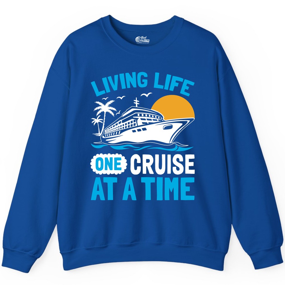 Cruise Life Shirt - Tropical Sunset Cruise Ship Vacation Tee (Sweatshirt) in Royal - Cruise Ship Tropical Sunset Shirt - Retro Palm Caribbean Vacation Tee