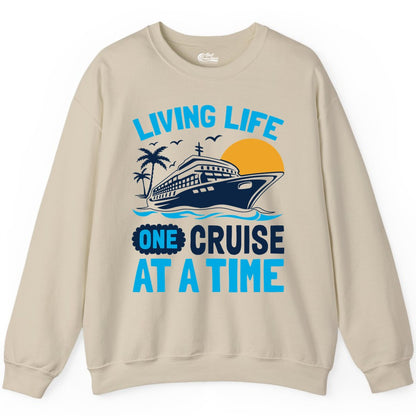 Cruise Life Shirt - Tropical Sunset Cruise Ship Vacation Tee (Sweatshirt) in Sand - Cruise Ship Tropical Sunset Shirt - Retro Palm Caribbean Vacation Tee