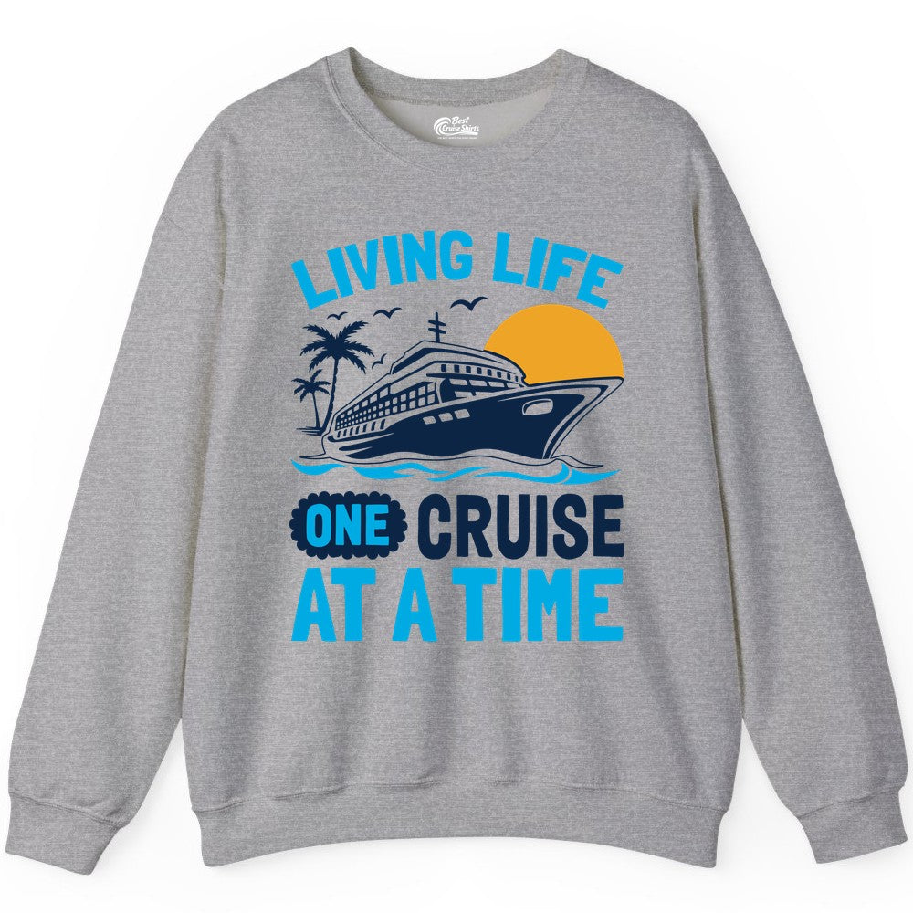Cruise Life Shirt - Tropical Sunset Cruise Ship Vacation Tee (Sweatshirt) in Sport Grey - Cruise Ship Tropical Sunset Shirt - Retro Palm Caribbean Vacation Tee