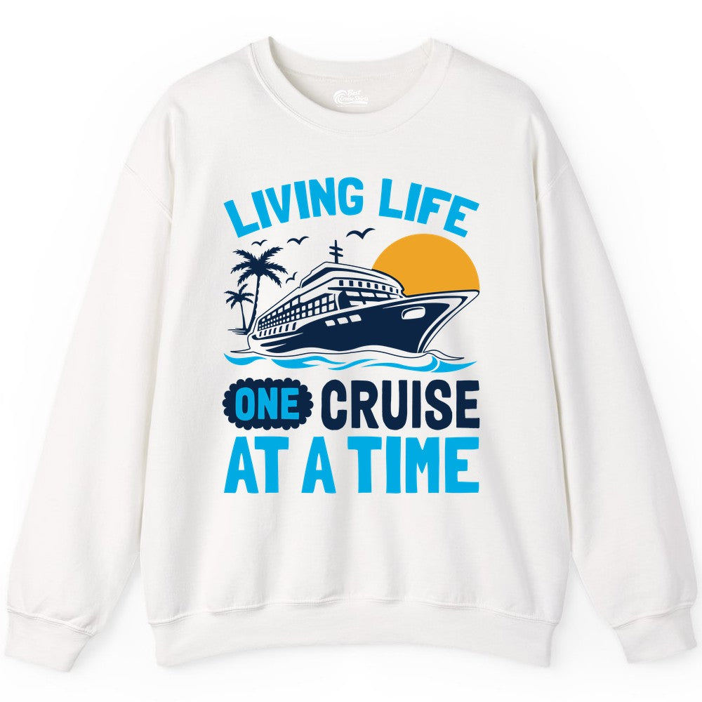 Cruise Life Shirt - Tropical Sunset Cruise Ship Vacation Tee (Sweatshirt) in White - Cruise Ship Tropical Sunset Shirt - Retro Palm Caribbean Vacation Tee