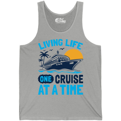 Cruise Life Shirt - Tropical Sunset Cruise Ship Vacation Tee (Tank Top) in Athletic Heather - Cruise Ship Tropical Sunset Shirt - Retro Palm Caribbean Vacation Tee