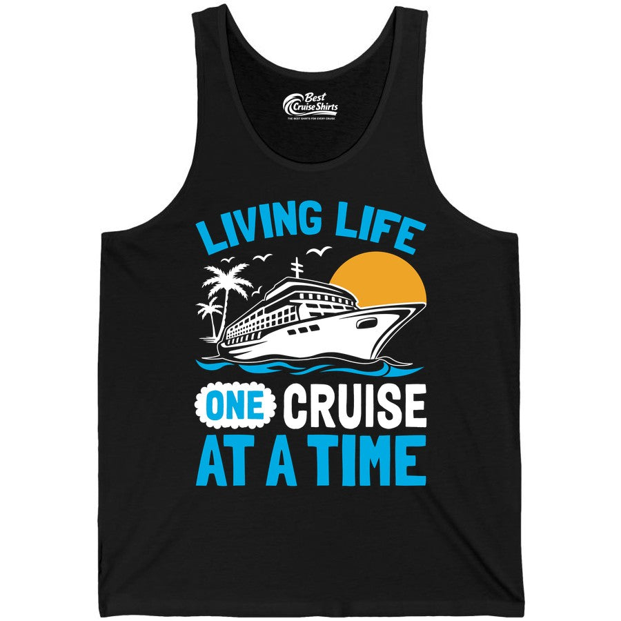 Cruise Life Shirt - Tropical Sunset Cruise Ship Vacation Tee (Tank Top) in Black - Cruise Ship Tropical Sunset Shirt - Retro Palm Caribbean Vacation Tee