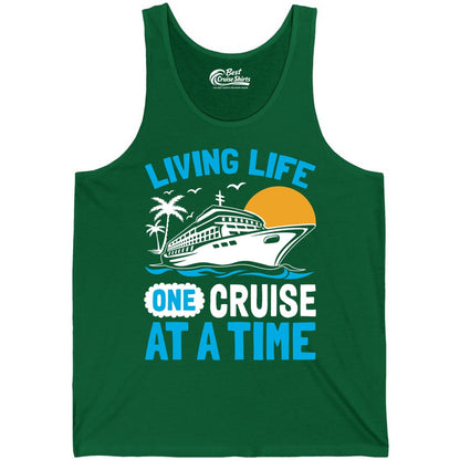 Cruise Life Shirt - Tropical Sunset Cruise Ship Vacation Tee (Tank Top) in Kelly - Cruise Ship Tropical Sunset Shirt - Retro Palm Caribbean Vacation Tee