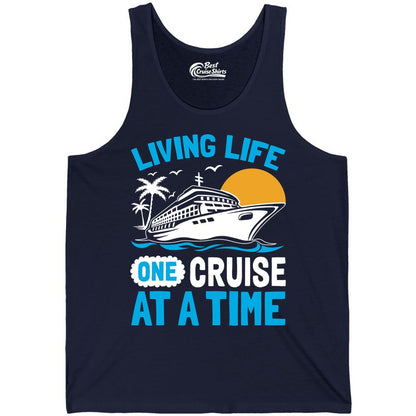 Cruise Life Shirt - Tropical Sunset Cruise Ship Vacation Tee (Tank Top) in Navy - Cruise Ship Tropical Sunset Shirt - Retro Palm Caribbean Vacation Tee