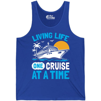 Cruise Life Shirt - Tropical Sunset Cruise Ship Vacation Tee (Tank Top) in True Royal - Cruise Ship Tropical Sunset Shirt - Retro Palm Caribbean Vacation Tee