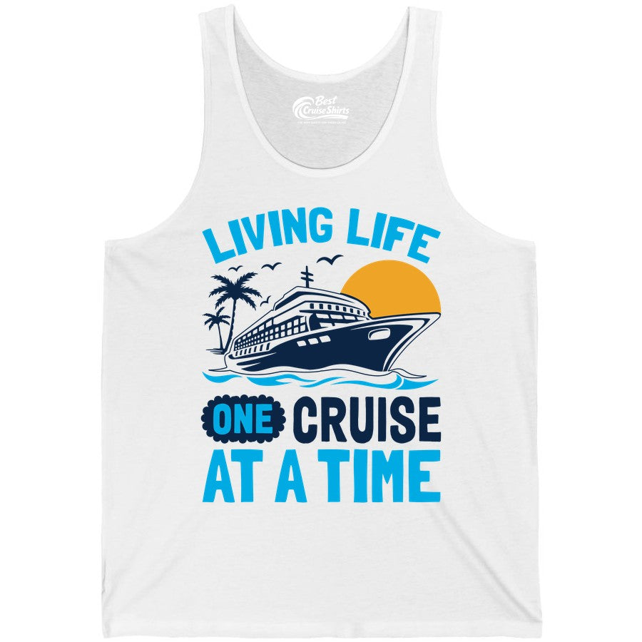 Cruise Life Shirt - Tropical Sunset Cruise Ship Vacation Tee (Tank Top) in White - Cruise Ship Tropical Sunset Shirt - Retro Palm Caribbean Vacation Tee