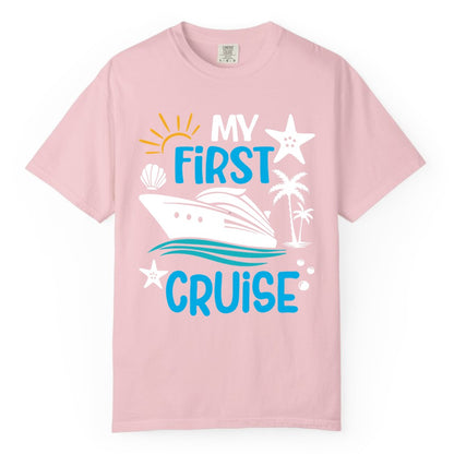 My First Cruise Shirt - Tropical Cruise Vacation Apparel for Families (Comfort Color) in Blossom - My First Cruise Shirt - Tropical Family Adventure with Playful Icons