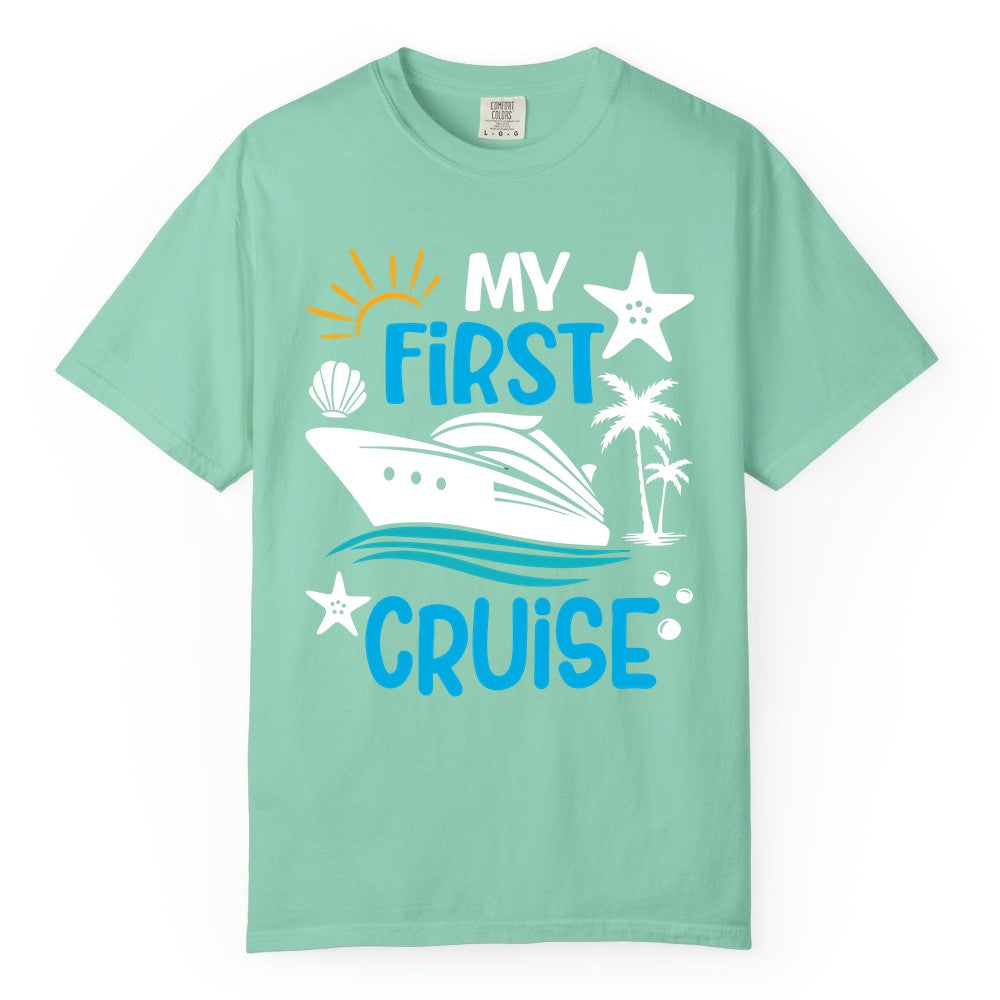 My First Cruise Shirt - Tropical Cruise Vacation Apparel for Families (Comfort Color) in Island Reef - My First Cruise Shirt - Tropical Family Adventure with Playful Icons