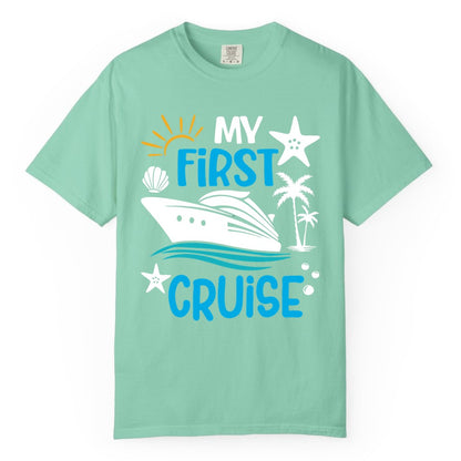 My First Cruise Shirt - Tropical Cruise Vacation Apparel for Families (Comfort Color) in Island Reef - My First Cruise Shirt - Tropical Family Adventure with Playful Icons