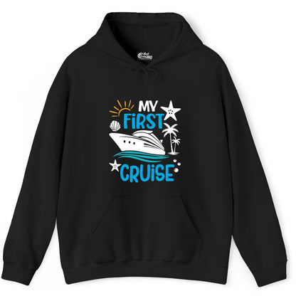 My First Cruise Shirt - Tropical Cruise Vacation Apparel for Families (Hoodie) in Black - My First Cruise Shirt - Tropical Family Adventure with Playful Icons