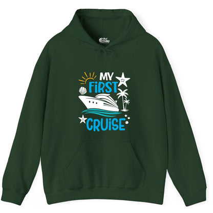 My First Cruise Shirt - Tropical Cruise Vacation Apparel for Families (Hoodie) in Forest Green - My First Cruise Shirt - Tropical Family Adventure with Playful Icons