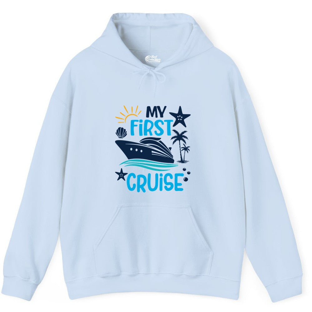 My First Cruise Shirt - Tropical Cruise Vacation Apparel for Families (Hoodie) in Light Blue - My First Cruise Shirt - Tropical Family Adventure with Playful Icons
