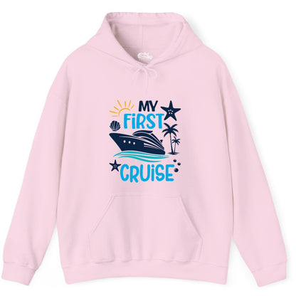 My First Cruise Shirt - Tropical Cruise Vacation Apparel for Families (Hoodie) in Light Pink - My First Cruise Shirt - Tropical Family Adventure with Playful Icons