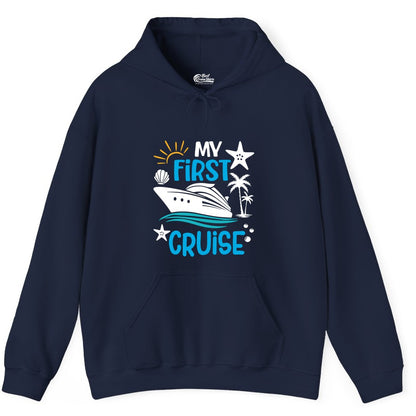 My First Cruise Shirt - Tropical Cruise Vacation Apparel for Families (Hoodie) in Navy - My First Cruise Shirt - Tropical Family Adventure with Playful Icons