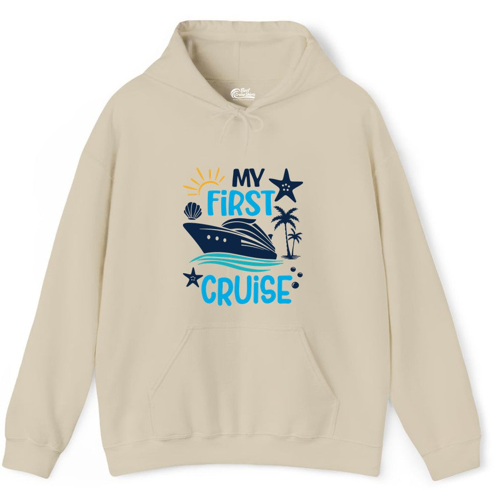 My First Cruise Shirt - Tropical Cruise Vacation Apparel for Families (Hoodie) in Sand - My First Cruise Shirt - Tropical Family Adventure with Playful Icons