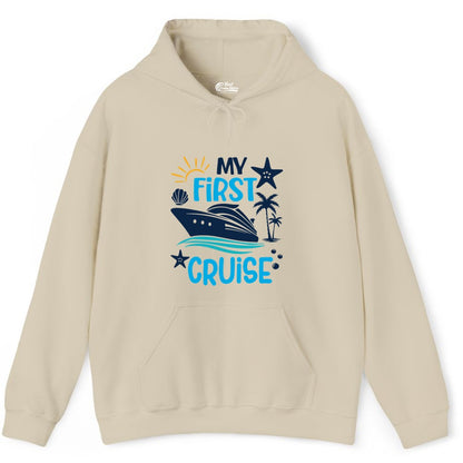 My First Cruise Shirt - Tropical Cruise Vacation Apparel for Families (Hoodie) in Sand - My First Cruise Shirt - Tropical Family Adventure with Playful Icons