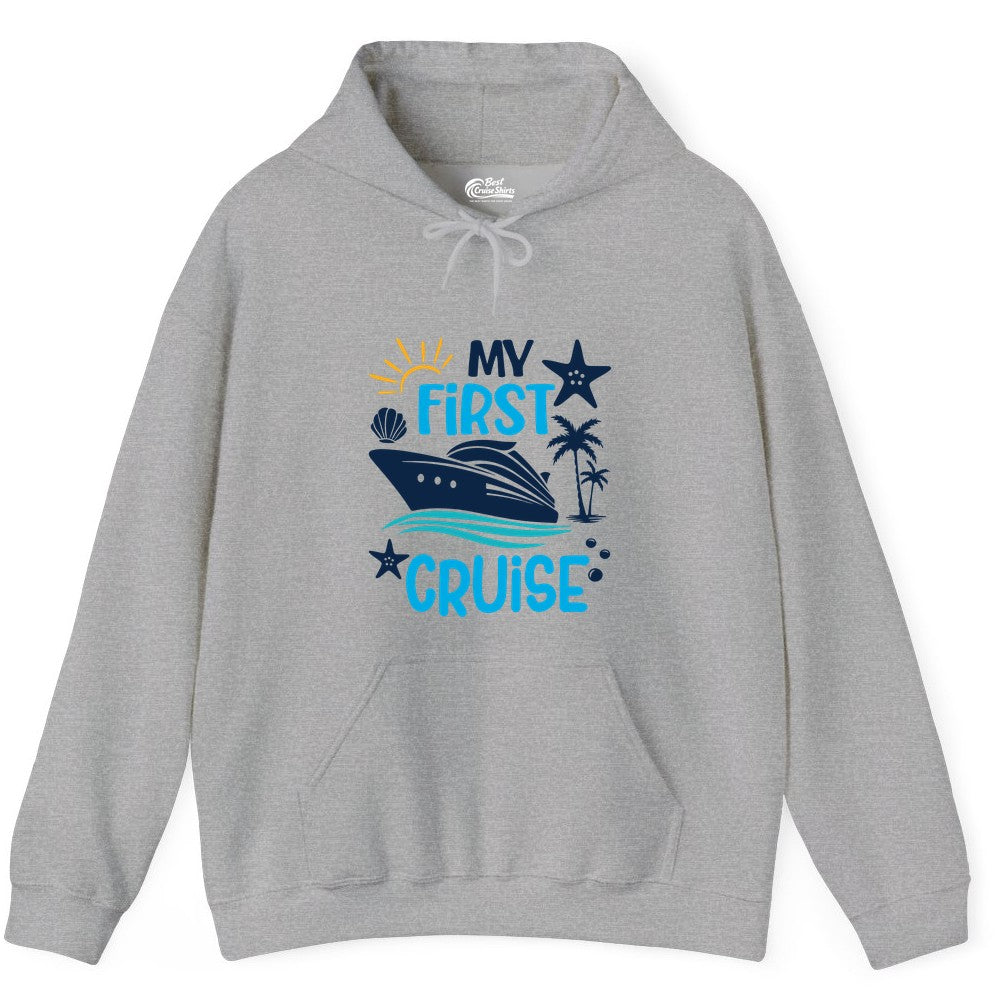 My First Cruise Shirt - Tropical Cruise Vacation Apparel for Families (Hoodie) in Sport Grey - My First Cruise Shirt - Tropical Family Adventure with Playful Icons