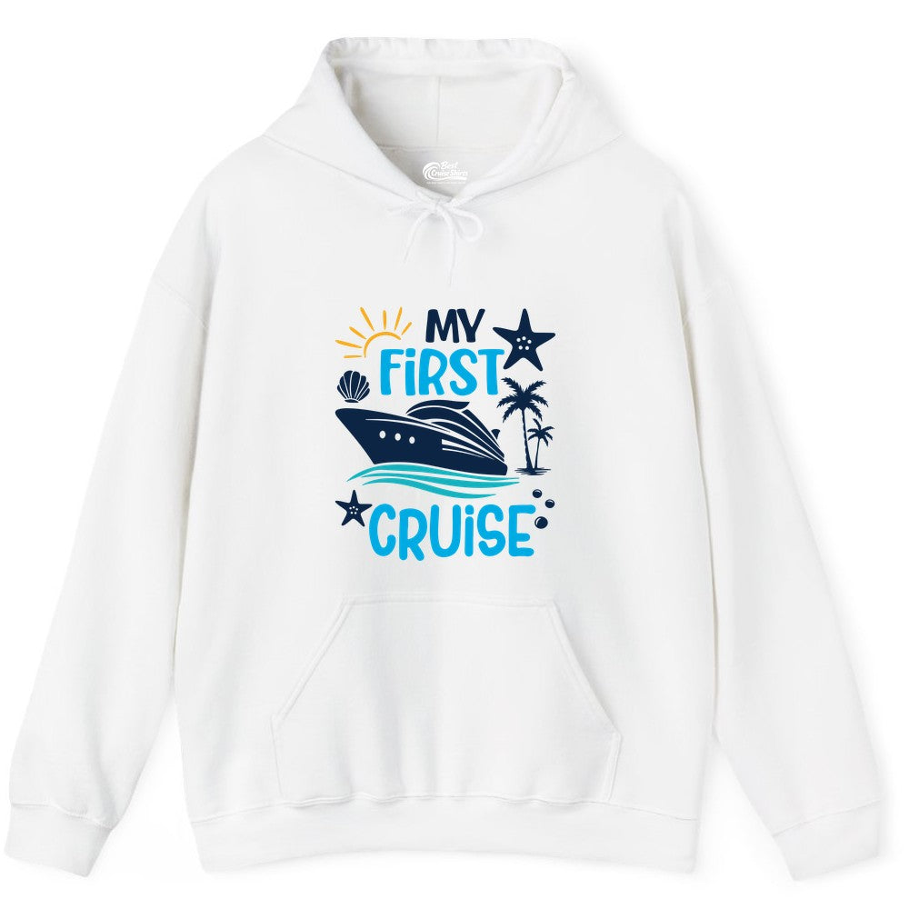 My First Cruise Shirt - Tropical Cruise Vacation Apparel for Families (Hoodie) in White - My First Cruise Shirt - Tropical Family Adventure with Playful Icons