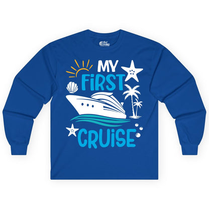 My First Cruise Shirt - Tropical Cruise Vacation Apparel for Families (Long Sleeve) in Royal - My First Cruise Shirt - Tropical Family Adventure with Playful Icons