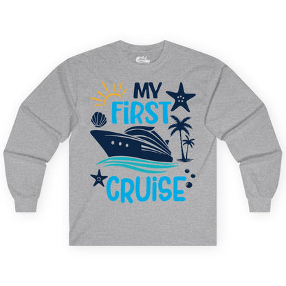 My First Cruise Shirt - Tropical Cruise Vacation Apparel for Families (Long Sleeve) in Sport Grey - My First Cruise Shirt - Tropical Family Adventure with Playful Icons